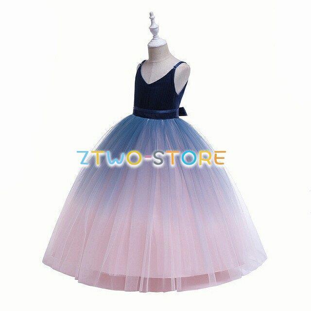 子供ドレス　女の子ドレス　子供フォーマルドレス　フラワーガール　ブルー　女の子ロングドレス　プリンセスドレス　ピアノ発表会ドレス　入園式　七五三祝い　 | ブランド登録なし | 03