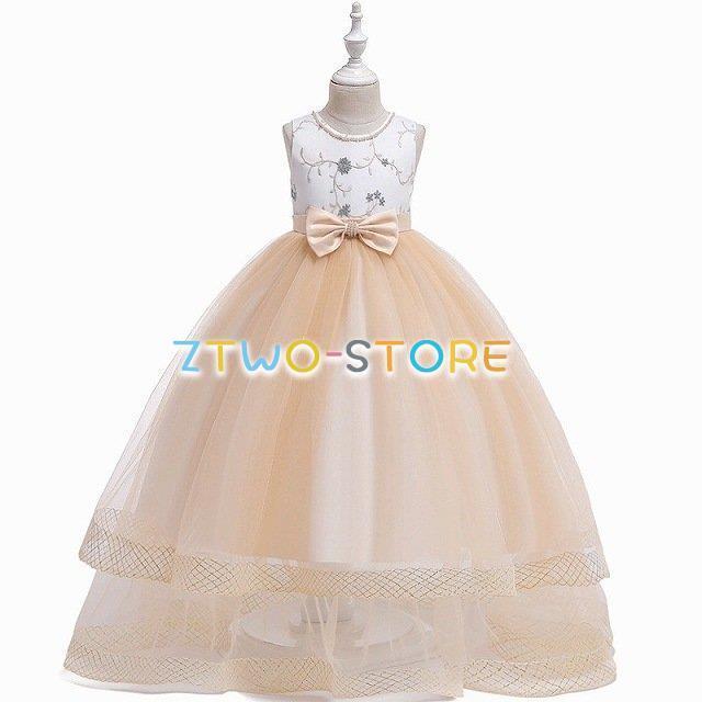 子供ドレス　女の子ドレス　子供フォーマルドレス　フラワガール　ネイビー　ゴールド　　女の子花ロングドレス　ピアノ発表会　プリンセスドレス　結婚式ドレス | ブランド登録なし | 04