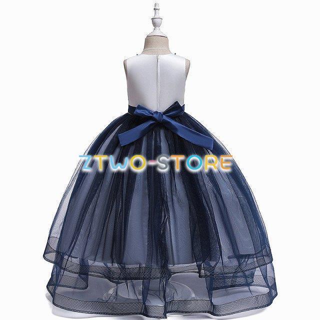 子供ドレス　女の子ドレス　子供フォーマルドレス　フラワガール　ネイビー　ゴールド　　女の子花ロングドレス　ピアノ発表会　プリンセスドレス　結婚式ドレス | ブランド登録なし | 07