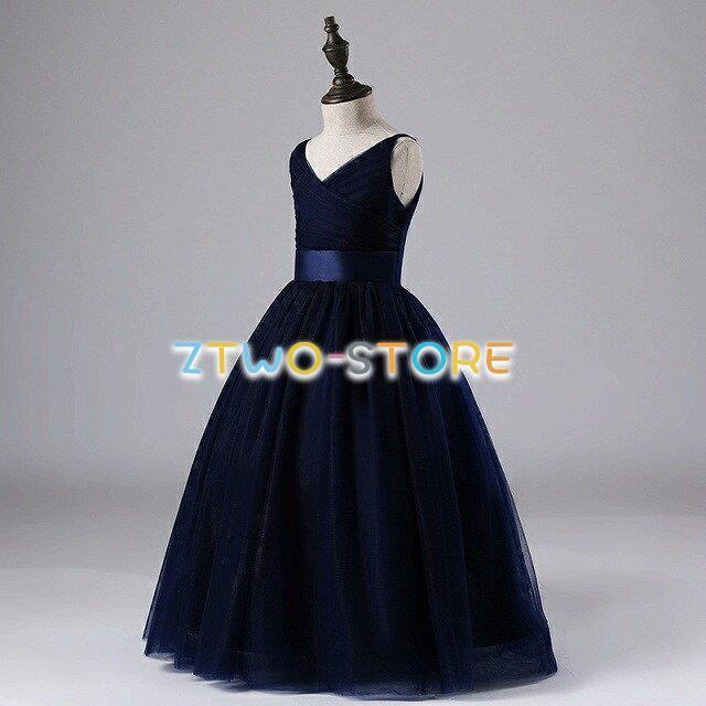 子供ドレス　ピアノ発表会　子供フォーマルドレス　フラワーガール　ネイビー　女の子花ドレス　プリンセスドレス　入学式　お誕生会　結婚式ドレス　キッズドレ | ブランド登録なし | 02