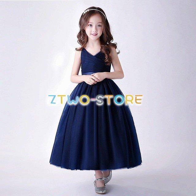 子供ドレス　ピアノ発表会　子供フォーマルドレス　フラワーガール　ネイビー　女の子花ドレス　プリンセスドレス　入学式　お誕生会　結婚式ドレス　キッズドレ | ブランド登録なし | 03