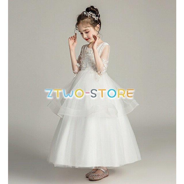 子供ドレス　女の子ドレス　子供フォーマルドレス　フラワーガール　ピンク　ホワイト　女の子花ロングドレス　プリンセスドレス　ピアノ発表会ドレス　入園式　 | ブランド登録なし | 08