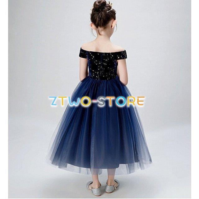 子供ドレス　女の子ドレス　子供フォーマルドレス　フラワガール　ネイビー　女の花ロング子ドレス　ピアノ発表会　演奏会　入園式　結婚式ドレス　誕生会　七五 | ブランド登録なし | 02