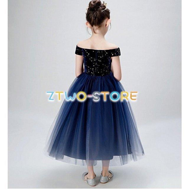 子供ドレス　女の子ドレス　子供フォーマルドレス　フラワガール　ネイビー　女の花ロング子ドレス　ピアノ発表会　演奏会　入園式　結婚式ドレス　誕生会　七五 | ブランド登録なし | 05