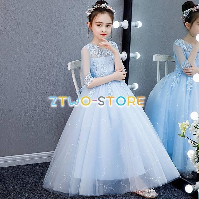 子供ドレス　ピアノ発表会ドレス　子供フォーマルドレス　フラワーガール　ホワイト　ピンク　ライトブルー 女の子花ドレス　プリンセスドレス　入学式　お誕生 | ブランド登録なし | 01