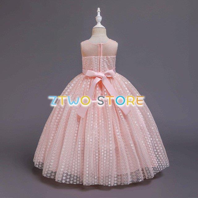 子供ドレス　女の子　ドレス　ピアノ発表会　子供フォーマルドレス　フラワーガール　ピンク　ライトブルー 　女の子花ロングドレス　プリンセスドレス　演奏会 | ブランド登録なし | 03