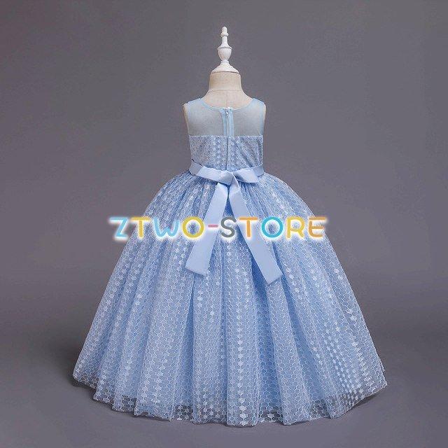 子供ドレス　女の子　ドレス　ピアノ発表会　子供フォーマルドレス　フラワーガール　ピンク　ライトブルー 　女の子花ロングドレス　プリンセスドレス　演奏会 | ブランド登録なし | 05