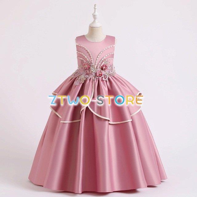 子供ドレス　ピアノ発表会ドレス　子供フォーマルドレス　フラワーガール　レッド　ネイビー　ダークピンク 女の子ドレス　プリンセスドレス　お誕生会　演奏会 | ブランド登録なし | 04