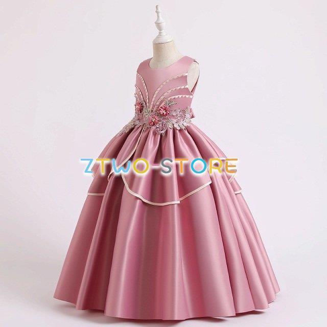子供ドレス　ピアノ発表会ドレス　子供フォーマルドレス　フラワーガール　レッド　ネイビー　ダークピンク 女の子ドレス　プリンセスドレス　お誕生会　演奏会 | ブランド登録なし | 05