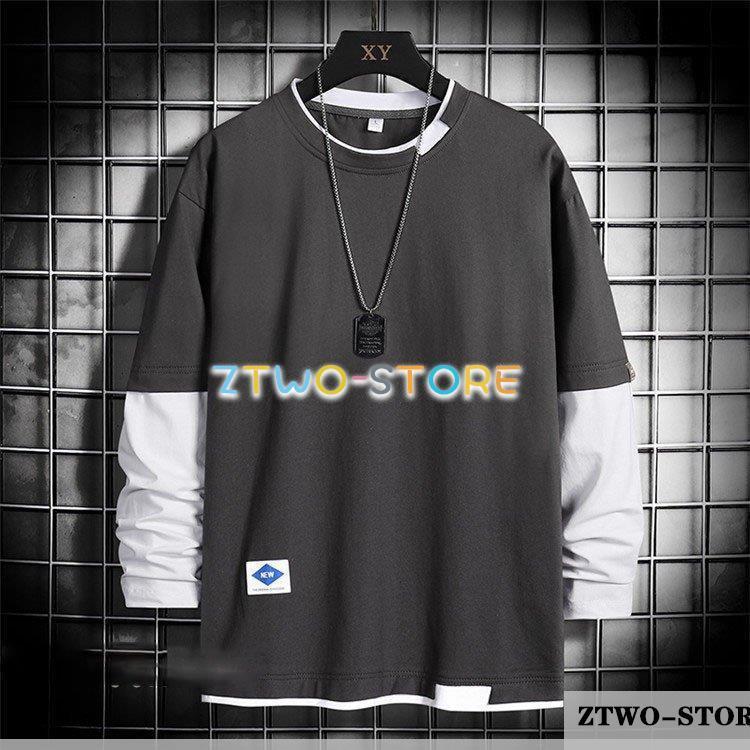 Tシャツ メンズ 長袖 ロンT フェイクレイヤード ロングTシャツ