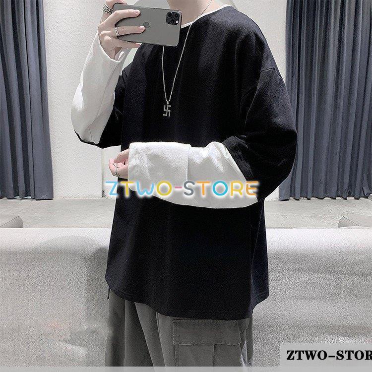 ロンT メンズ 長袖 ロングTシャツ 重ね着風 ティーシャツ メンズT