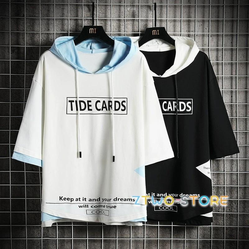 プルオーバーパーカー メンズ カジュアル 七分丈 Tシャツ フード付き