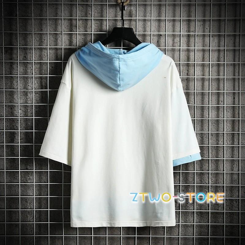 プルオーバーパーカー メンズ カジュアル 七分丈 Tシャツ フード付き