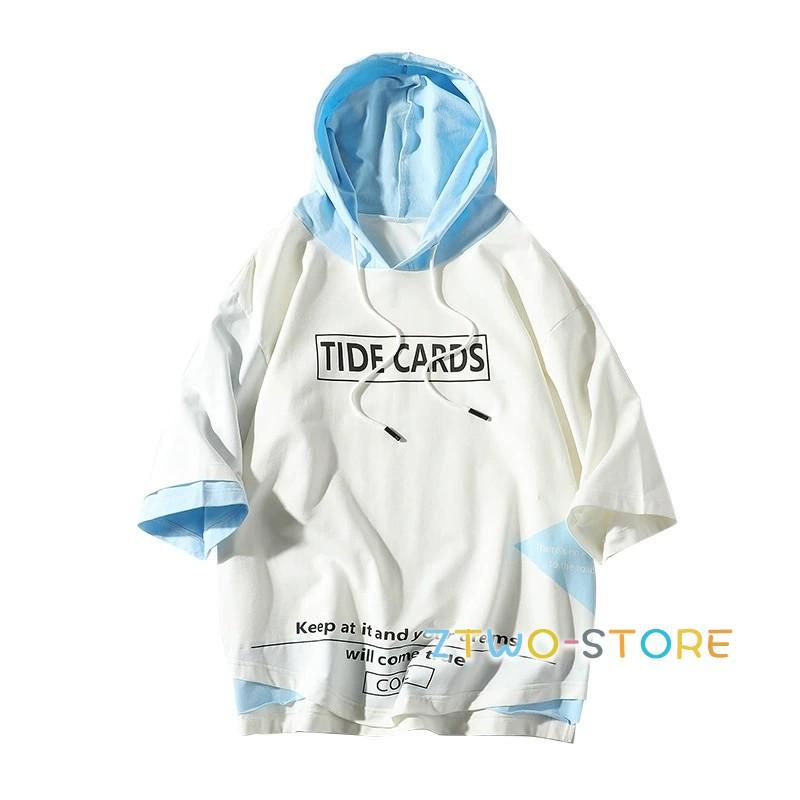 プルオーバーパーカー メンズ カジュアル 七分丈 Tシャツ フード付き