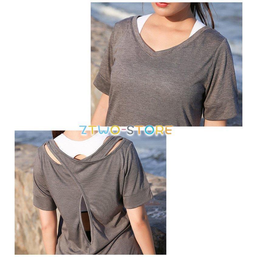ヨガウェア トップス 半袖 Tシャツ レディース バッククロス