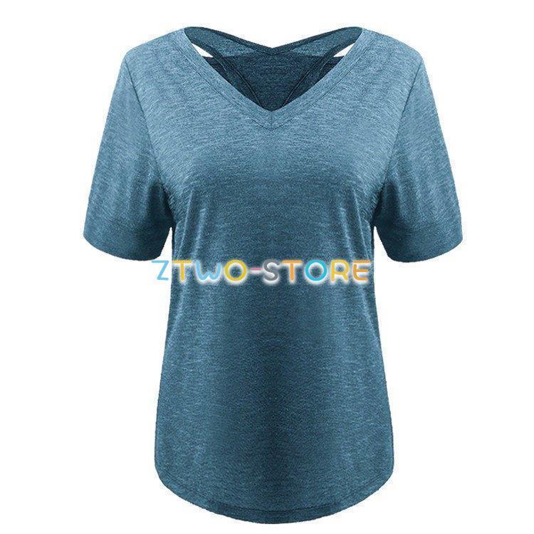 ヨガウェア トップス 半袖 Tシャツ レディース バッククロス 透かし感