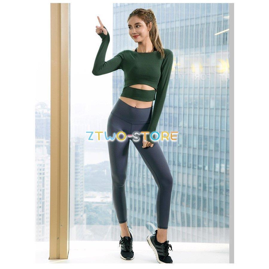 ヨガウェア トップス 長袖ショート丈Tシャツ ヨガウエア