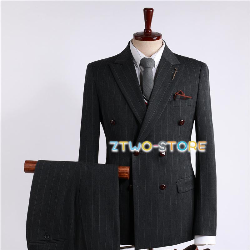 高品質★ストライプ ダブルスーツ 3ピーススーツ ビジネススーツ 就活 紳士服 花婿の介添え 通勤3点セット スリムスーツ リクルートスーツ 披露宴 結婚式 二次会 高品質☆ストライプ ダブルスーツ 3ピーススーツ ビジネススーツ 就活