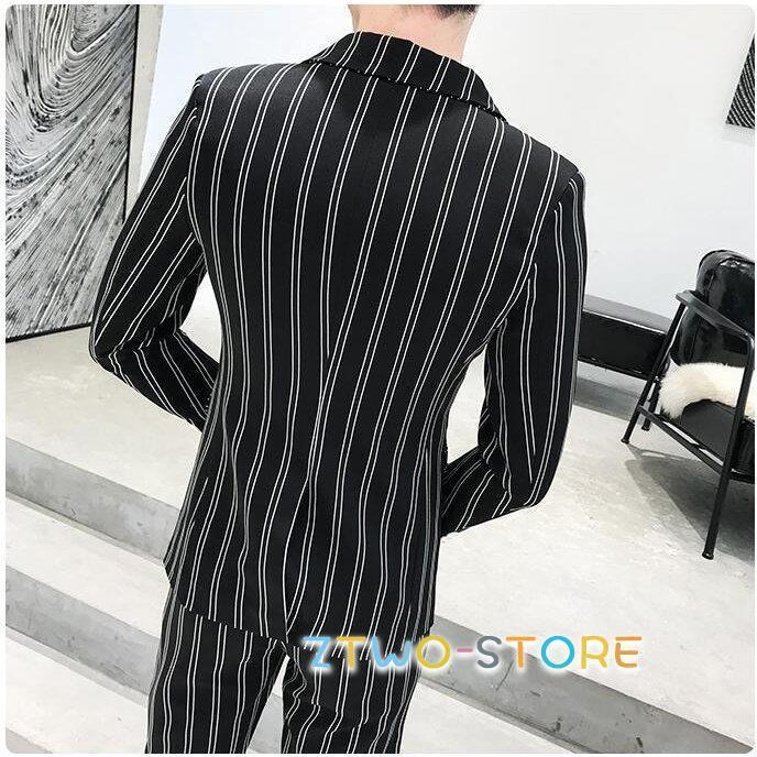 メンズ春新作 スーツ ストライプ ビジネススーツ 上下セット 二点