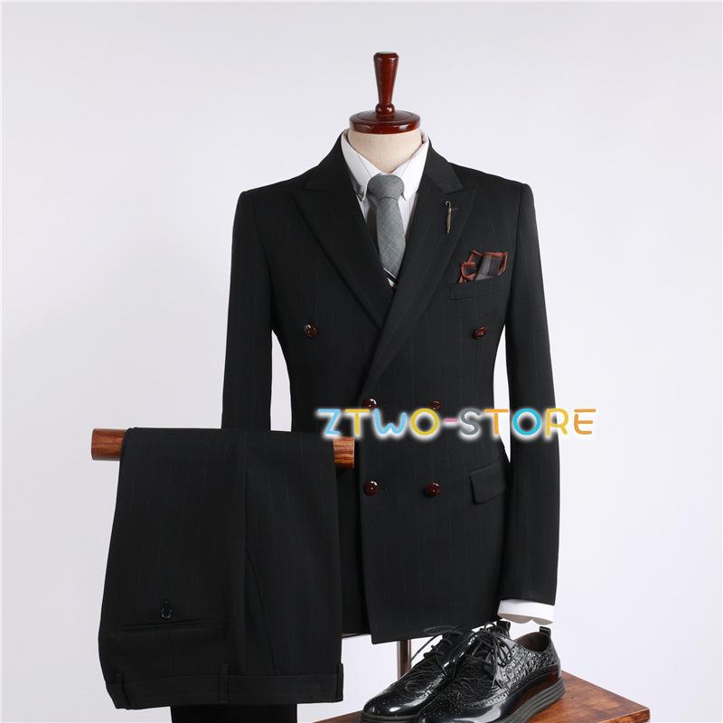 高品質☆ストライプ ダブルスーツ 3ピーススーツ ビジネススーツ 就活
