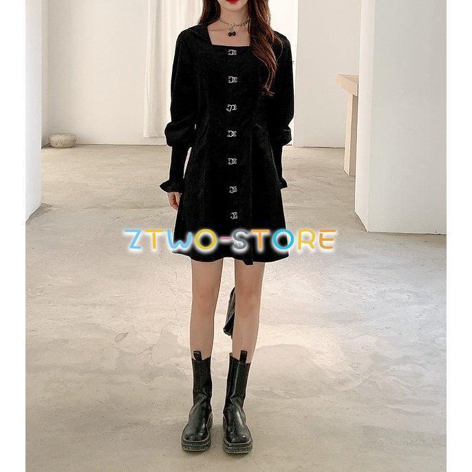 ワンピース レディース 長袖 ショート丈 Aライン スクエアネック