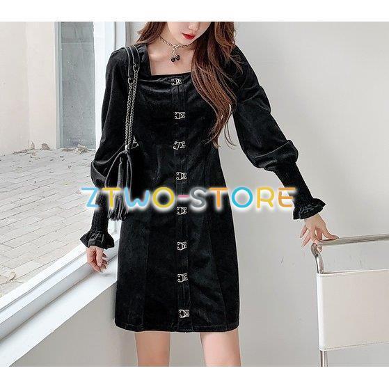 ワンピース レディース 長袖 ショート丈 Aライン スクエアネック