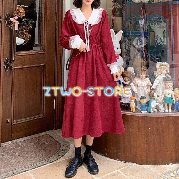 2色有り レディース ワンピース 長袖 ロング丈 Aライン カラードレス