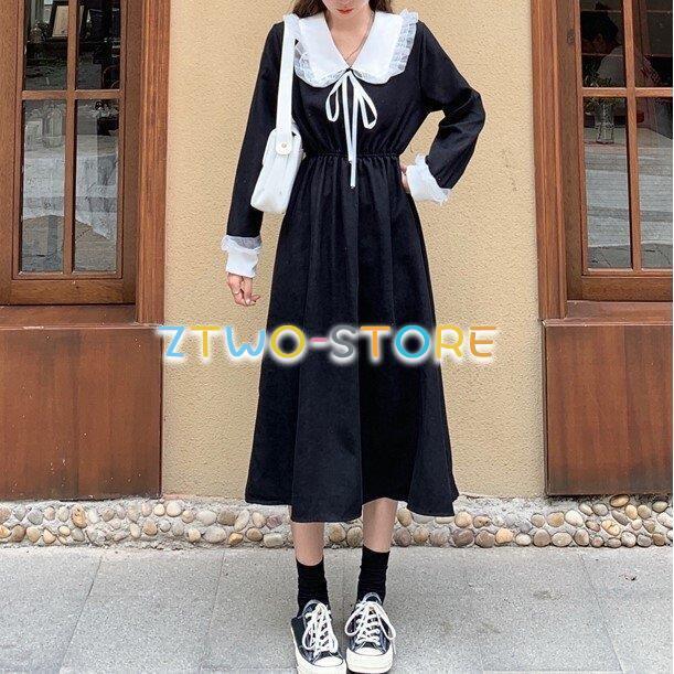 2色有り レディース ワンピース 長袖 ロング丈 Aライン カラードレス