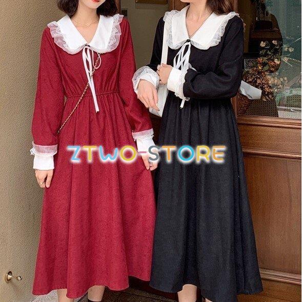 2色有り レディース ワンピース 長袖 ロング丈 Aライン カラードレス