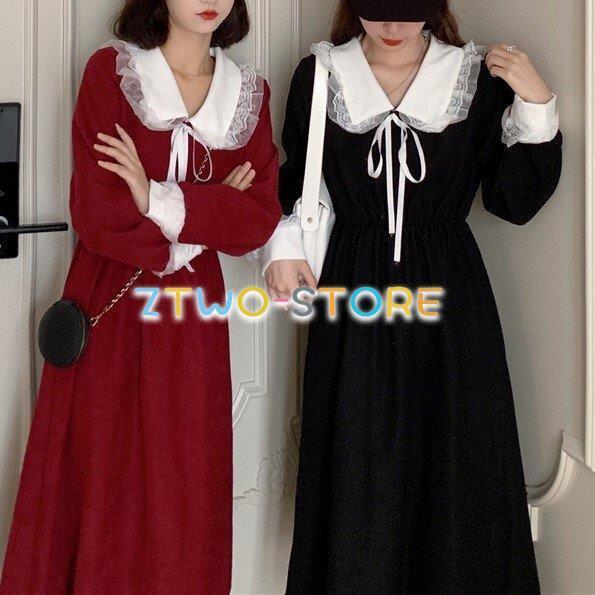2色有り レディース ワンピース 長袖 ロング丈 Aライン カラードレス