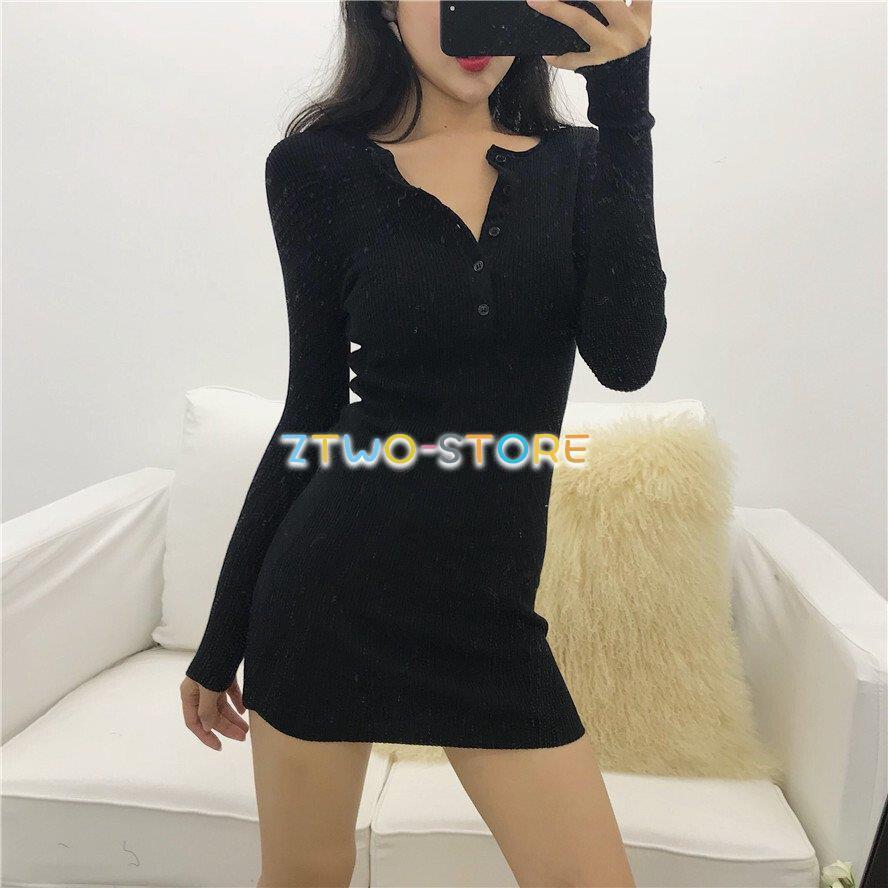 2色有り レディース ワンピース 長袖 ニットワンピース ミニ丈