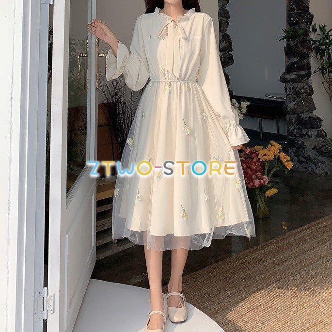 長袖　モックネック　ワンピース　ウエストリボン付き　春秋　ベージュ　サイズ0 2色有り レディース ワンピース 長袖 ミドル丈 ラウンドネック ハイ