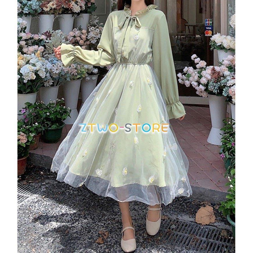 2色有り レディース ワンピース 長袖 ミドル丈 ラウンドネック ハイ