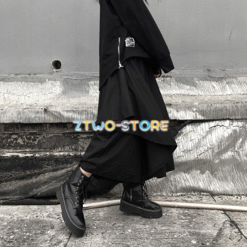 ワイドレッグパンツ レディース ブラック アシンメトリー