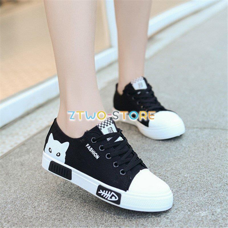3色有り レディース スニーカー 可愛い カジュアル ネコ キャンバス 履きやすい 学生 通気 22 25cm Ztwo1330 Nz308 Z2ストア 通販 Yahoo ショッピング