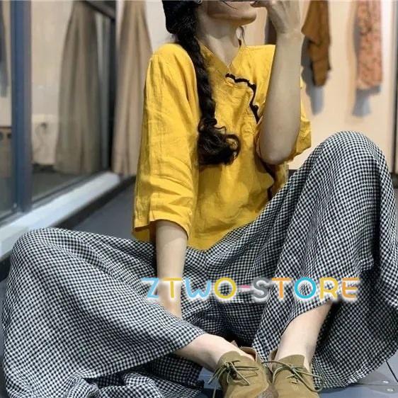 2パターン有り ワイドパンツ レディース ロング丈 ギンガム