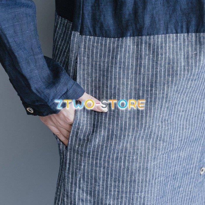 ワンピース レディース シャツワンピ 長袖 ロング丈 ツートーン ブルー