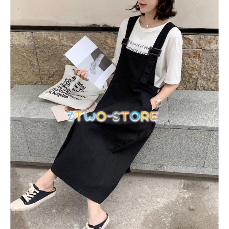 3色有り レディース サスペンダースカート ロング丈 Aライン
