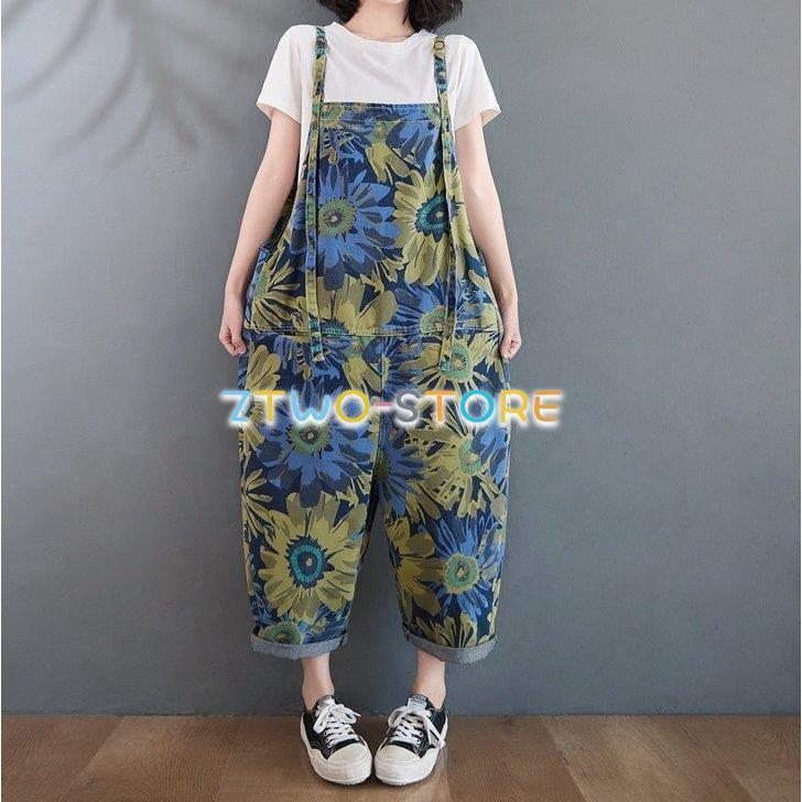 ほぼ未使用　希少　ロンハーマンヴィンテージ　花柄　総柄　ブルー　サロペット オーバーオール レディース サロペット ワイドパンツ クロップド