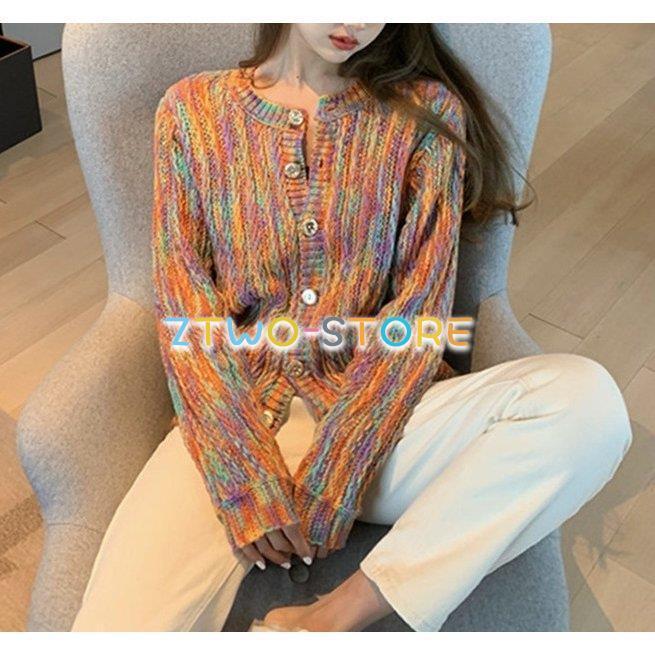 レディース 長袖 カーディガン ラウンドネック ボタン ストライプ ビッグシルエット カラフル オレンジ 厚手 ウール ルーズ ゆったり ラージサイズ S Xl Ztwo1330 Nz75 Z2ストア 通販 Yahoo ショッピング