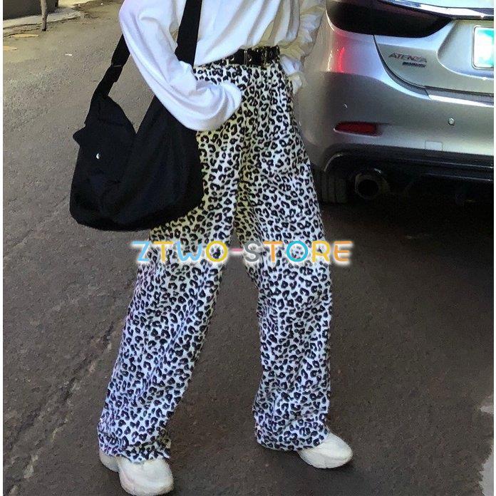 レディース ワイドレッグパンツ ヒョウ柄 レオパード ロング丈
