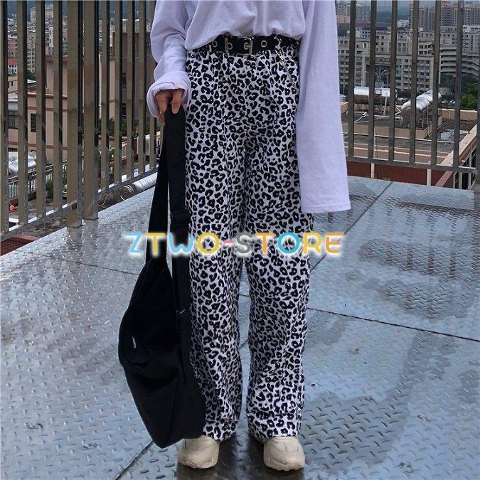 レディース ワイドレッグパンツ ヒョウ柄 レオパード ロング丈