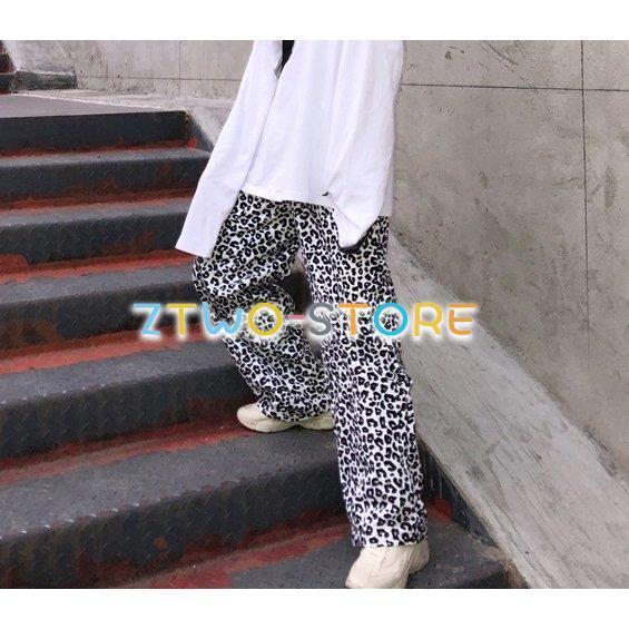 レディース ワイドレッグパンツ ヒョウ柄 レオパード ロング丈