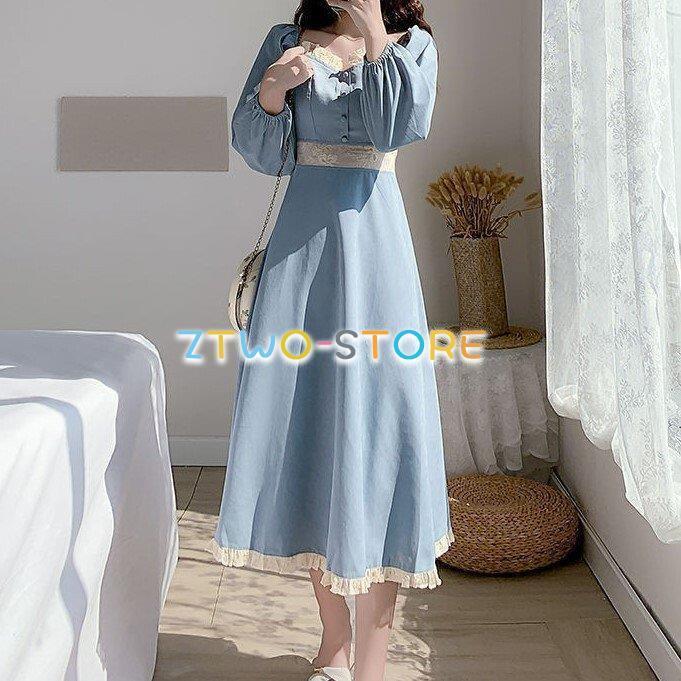 レディース ワンピース 長袖 ミドル丈 膝下 カジュアル フレンチレトロ