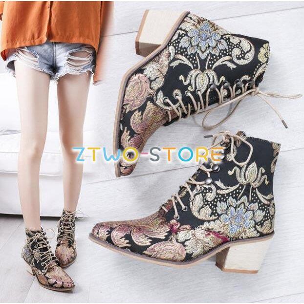 ショートブーツ レディース ブーツ 6cmヒール 刺繍をする 婦人靴 痛くない 歩きやすい 大きいサイズ 中国風 太ヒール レディース Ztwo1330 Xz53 Z2ストア 通販 Yahoo ショッピング