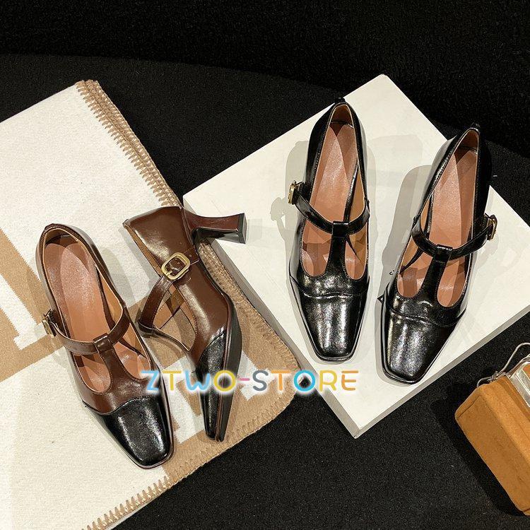 tストラップパンプス レディース 靴 スクエアトゥ フラットパンプス