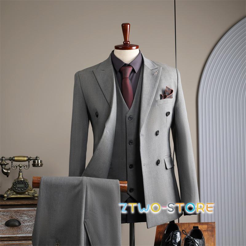 タキシードスーツ 3ピーススーツ メンズスーツ ストライプ ダブルボタンスーツ 結婚式 二次会 成人式 卒業式 就職活 春秋冬 ビジネスフォーマルスーツ タキシードスーツ 3ピーススーツ メンズスーツ ストライプ ダブル