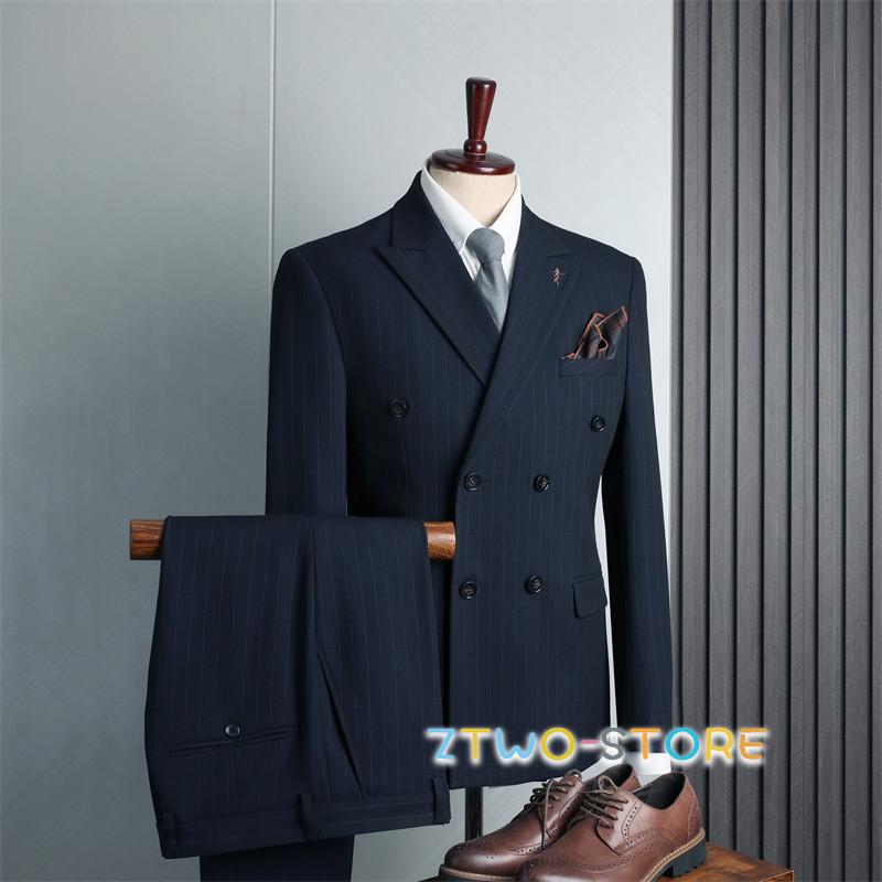 タキシードスーツ 3ピーススーツ メンズスーツ ストライプ ダブル