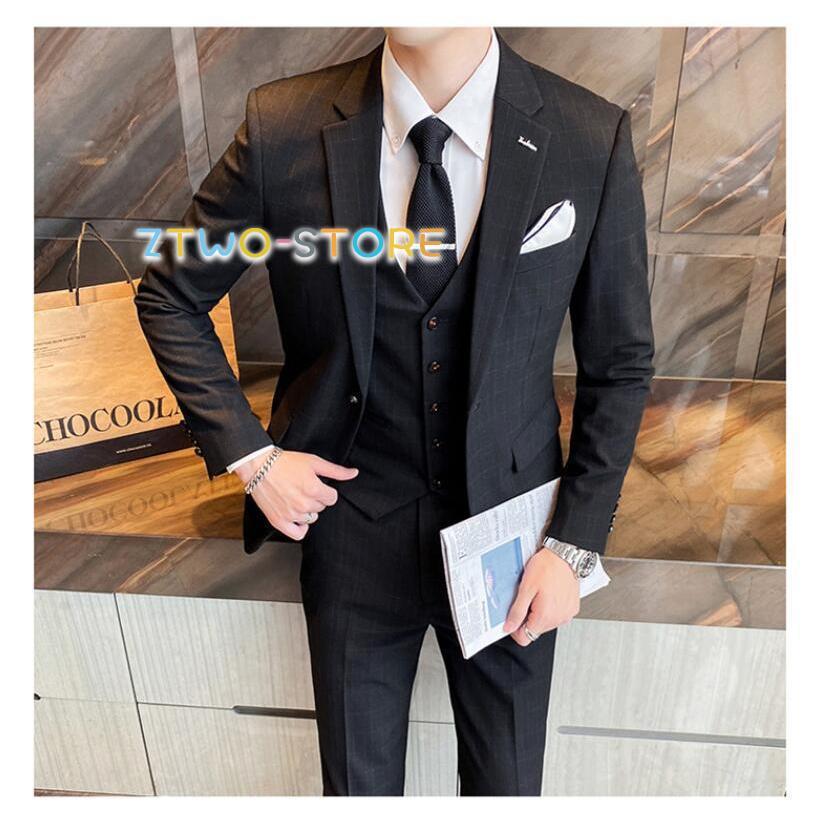 チェック柄 メンズスーツ 3点セットスーツ カッコイイ 1つボタンスーツ