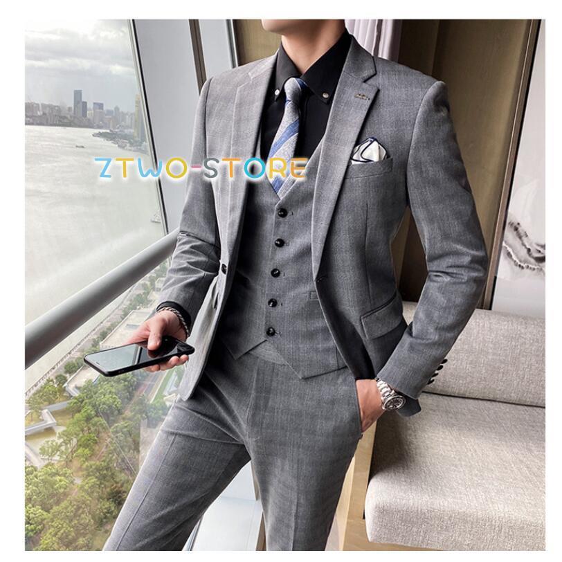 チェック柄 メンズスーツ 3点セットスーツ カッコイイ 1つボタンスーツ